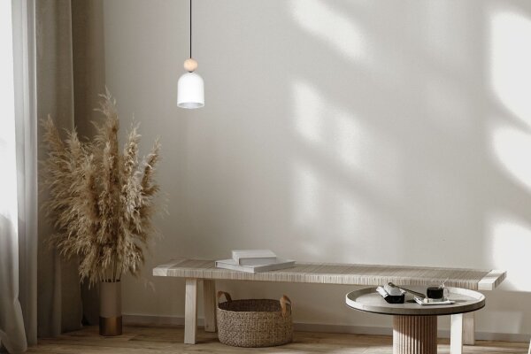 Lampe à suspendre en métal et bois E27 Ø11 cm ronde