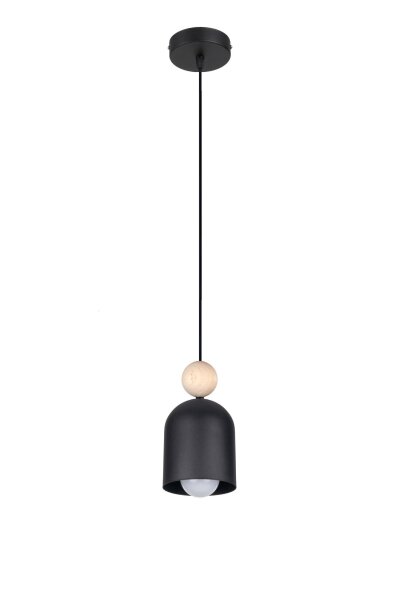 Lampe à suspendre confortable Noir Métal Bois E27 Ø11 cm