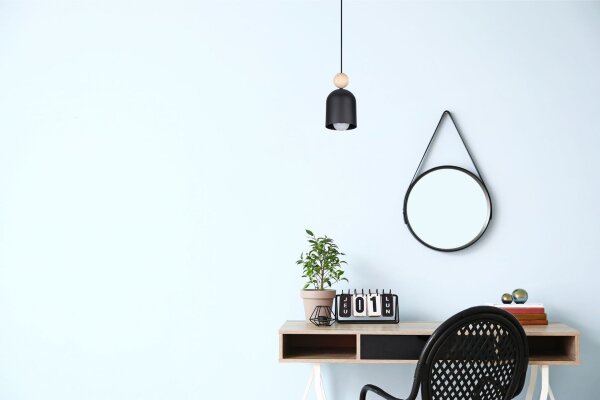 Lampe à suspendre confortable Noir Métal Bois E27 Ø11 cm