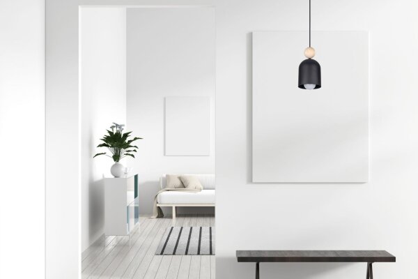 Lampe à suspendre confortable Noir Métal Bois E27 Ø11 cm