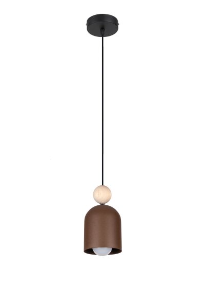 Lampe à suspendre chaleureuse brun rouille métal bois E27 Ø11 cm