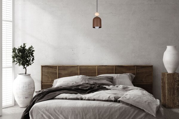 Lampe à suspendre chaleureuse brun rouille métal bois E27 Ø11 cm