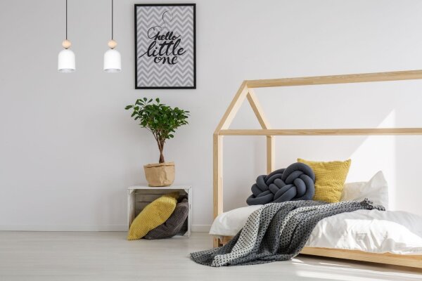 Wohnliche Hängelampe Schwarz Weiß Metall Holz E27 46 cm