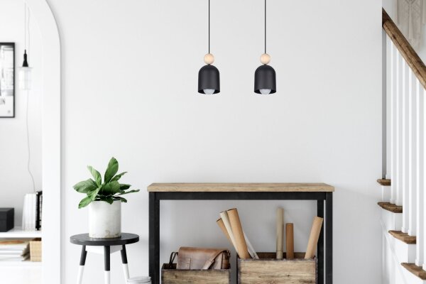 Accueillant luminaire suspendu Noir Métal Bois E27 46 cm
