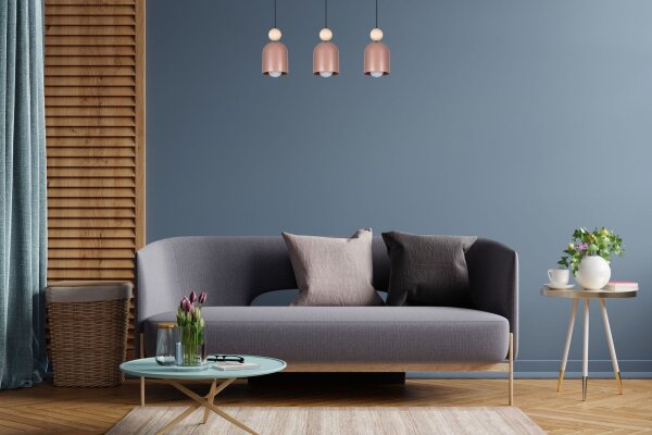 Suspension Rose Métal Bois 3 flammes E27 66 cm de long