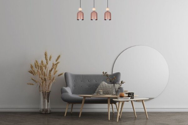 Suspension Rose Métal Bois 3 flammes E27 66 cm de long