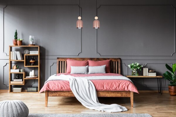 Suspension Rose Métal Bois 2 flammes E27 46 cm de long