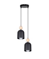 Lampe à suspendre ronde Noir Métal Bois...