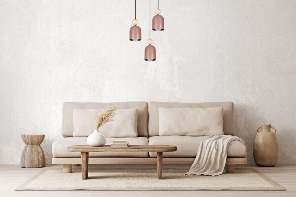 Runde Pendelleuchte Pink Metall Holz 3-flmg E27 Ø36 cm