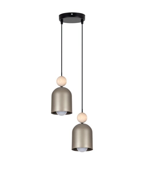 Lampe à suspendre Champagne Métal Bois 2flmg E27 Ø21 cm