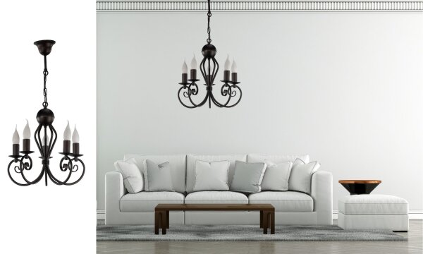 Lustre Vintage Noir E14 5 flammes Classique