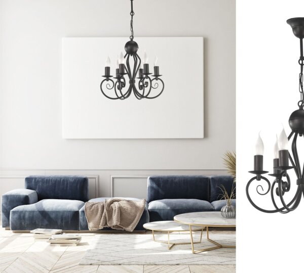 Lustre Vintage Noir E14 6 flammes Classique