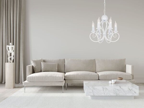 Lustre Vintage Blanc E14 6 flammes Classique