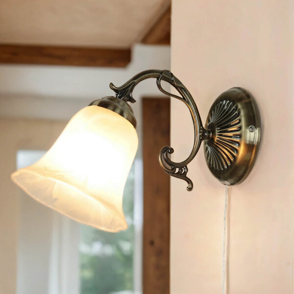 Edle Wandlampe ORCHIDEA Jugendstil Alabaster Glas