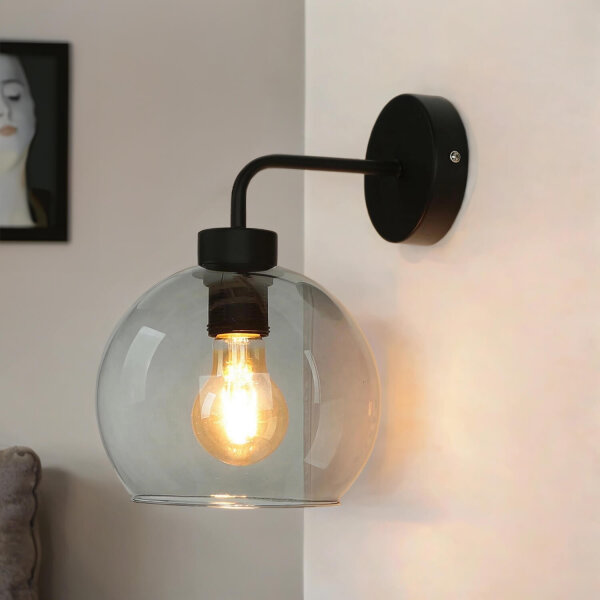 Wandlampe Glas Kugel Schirm Grau Schwarz KANZENE