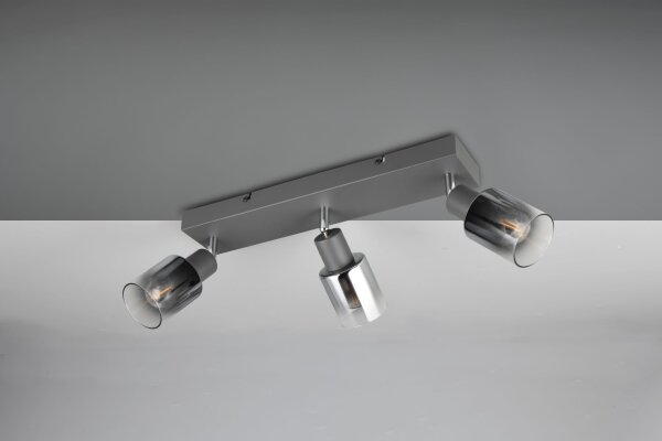 Verstellbarer Deckenspot Rauchglas Metall E14 3-flammig