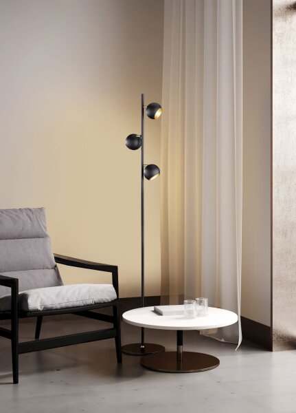 Kleine Stehlampe Metall G9 155 cm hoch in Schwarz Gold