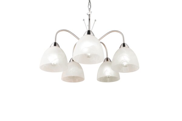 Blendarme Pendelleuchte Metall Glas Nickel Weiß 5-flmg