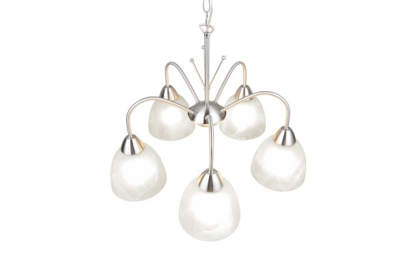 Blendarme Pendelleuchte Metall Glas Nickel Weiß 5-flmg