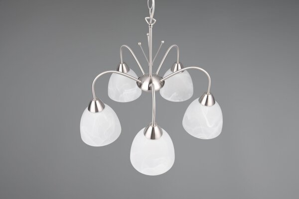 Blendarme Pendelleuchte Metall Glas Nickel Weiß 5-flmg