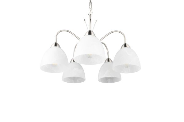 Blendarme Pendelleuchte Metall Glas Nickel Weiß 5-flmg