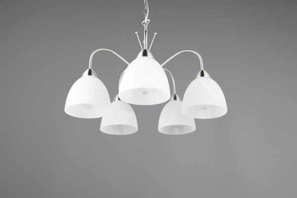 Blendarme Pendelleuchte Metall Glas Nickel Weiß 5-flmg