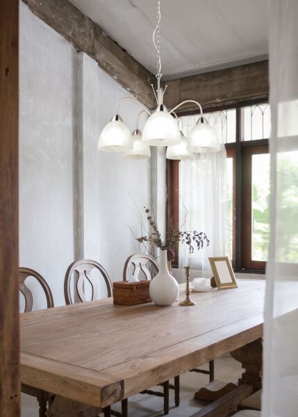 Blendarme Pendelleuchte Metall Glas Nickel Weiß 5-flmg