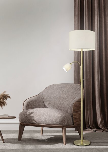 Lampadaire Abat-jour en tissu 170 cm E27 E14 laiton crème