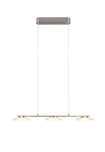 Suspension LED métal verre nickel 3 flammes 102 cm