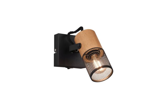 Schwenkbarer Wandspot Metall Holz T:9 cm E14 Schalter