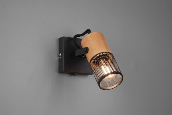 Schwenkbarer Wandspot Metall Holz T:9 cm E14 Schalter
