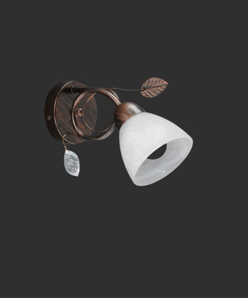 Florale Wandlampe Metall Glas E14 H:21,5 cm Rost Antik