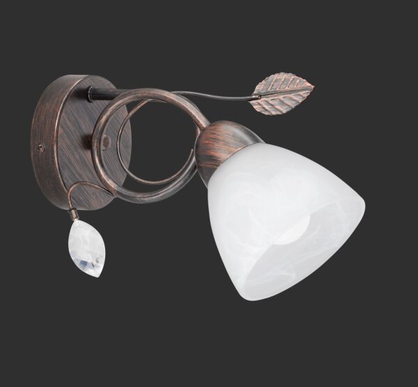 Florale Wandlampe Metall Glas E14 H:21,5 cm Rost Antik