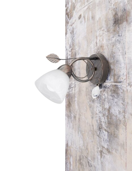 Florale Wandlampe Metall Glas E14 H:21,5 cm Rost Antik