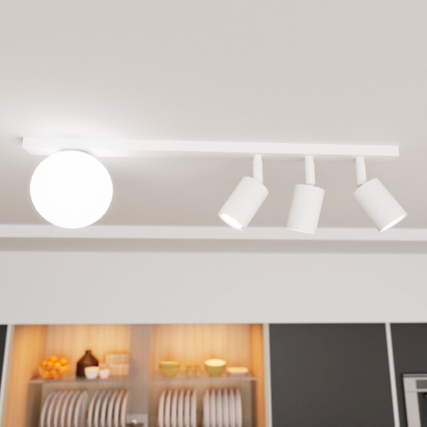 Spot de plafond verre métal 70 cm de long blanc 3x GU10 + E14