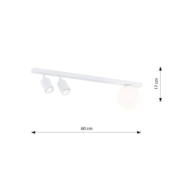 Deckenstrahler 60 cm lang Weiß GU10 + E14 Metall Glas