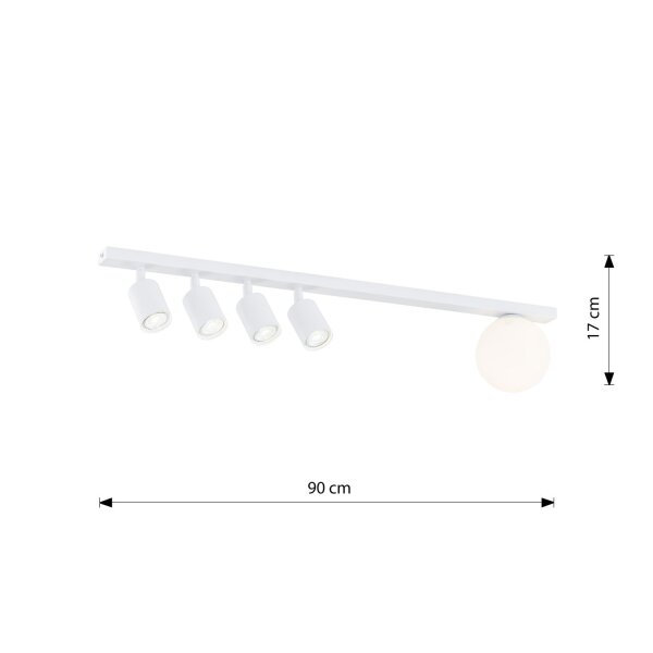 Deckenstrahler Weiß 90 cm lang 4x GU10 + E14 Metall Glas