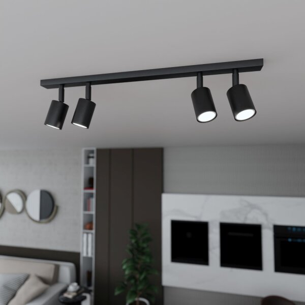 Spot de plafond métal noir L : 70 cm orientable GU10 4-flamme