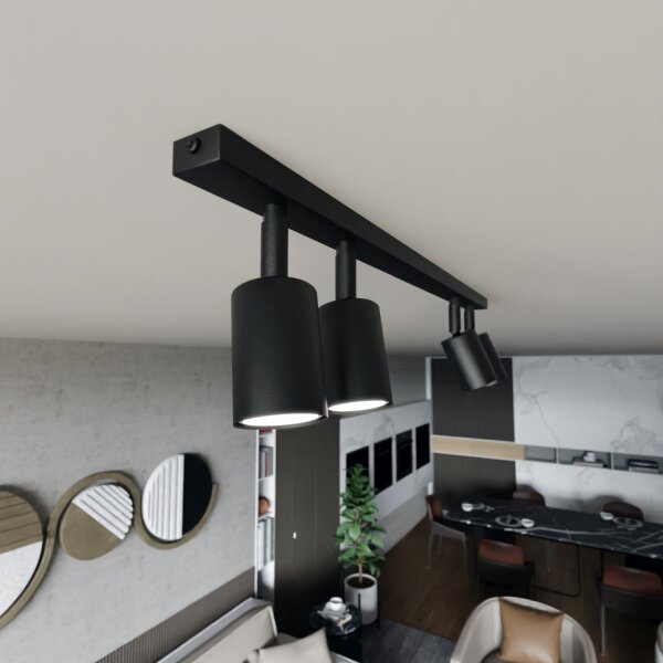 Spot de plafond métal noir L : 70 cm orientable GU10 4-flamme