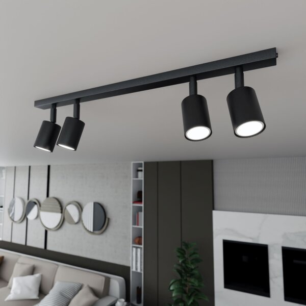Spot de plafond métal noir L : 70 cm orientable GU10 4-flamme