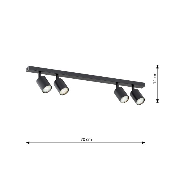 Spot de plafond métal noir L : 70 cm orientable GU10 4-flamme