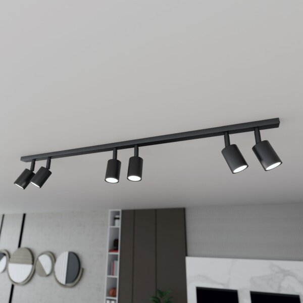Plafonnier métal 116 cm de long noir GU10 6 flammes