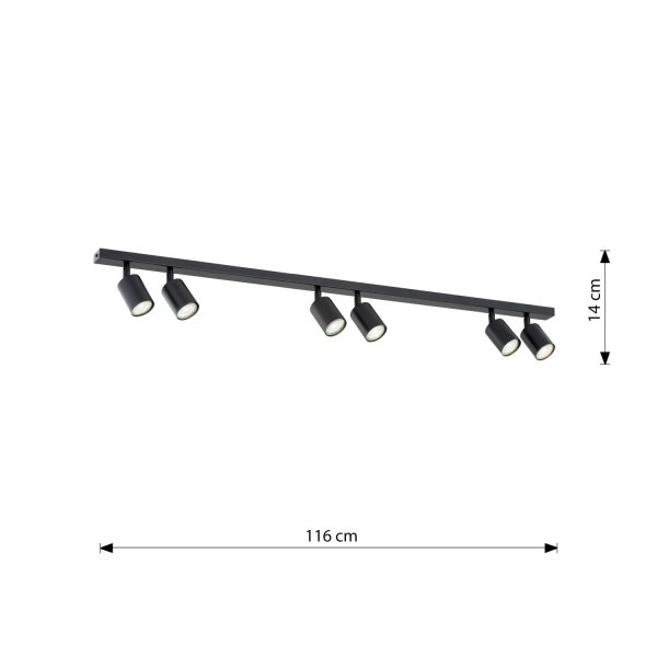 Plafonnier métal 116 cm de long noir GU10 6 flammes