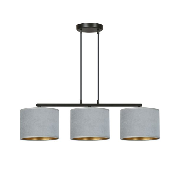 Suspension Métal Tissu L : 72 cm Noir Gris Or E27