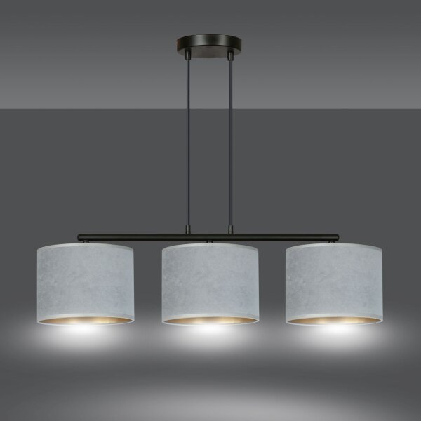 Suspension Métal Tissu L : 72 cm Noir Gris Or E27