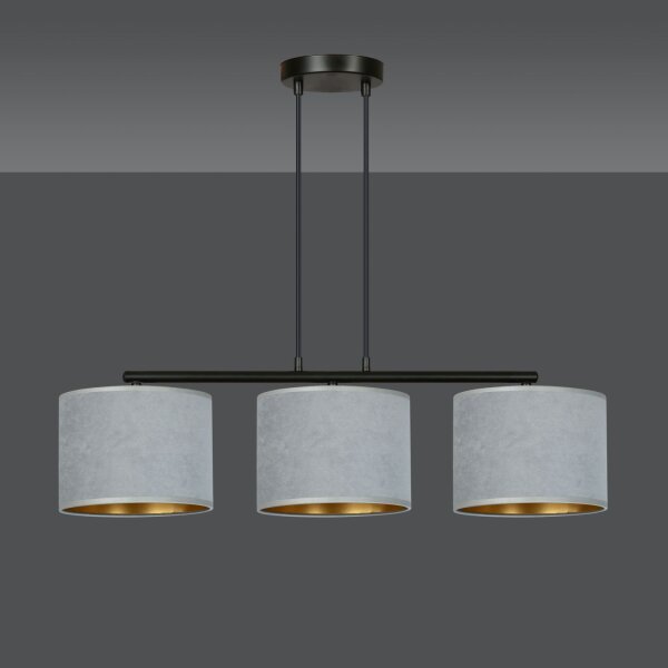 Suspension Métal Tissu L : 72 cm Noir Gris Or E27