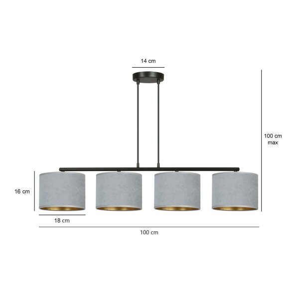 Lampe à suspendre tissu métal L : 97 cm H : max. 100 cm réglable