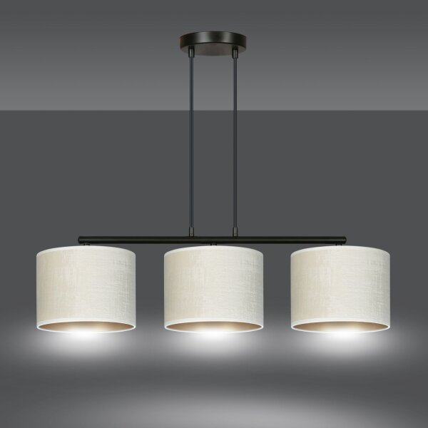 Lampe à suspendre tissu métal L : 72 cm noir blanc or 3x E27