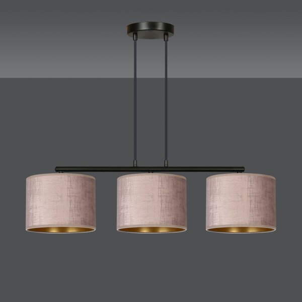 Lampe à suspendre métal tissu L : 72 cm noir rose or 3 flammes