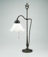 Florale Tischleuchte mit Zugschalter Messing Glas 63 cm